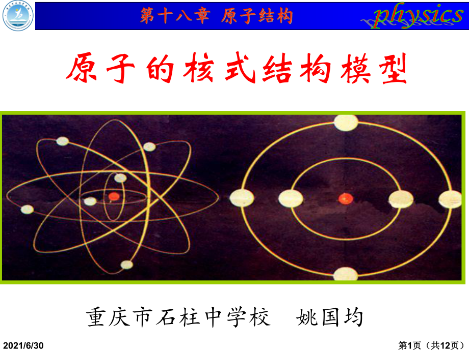 高中物理 選修3-5原子的核式結(jié)構(gòu)模型_第1頁