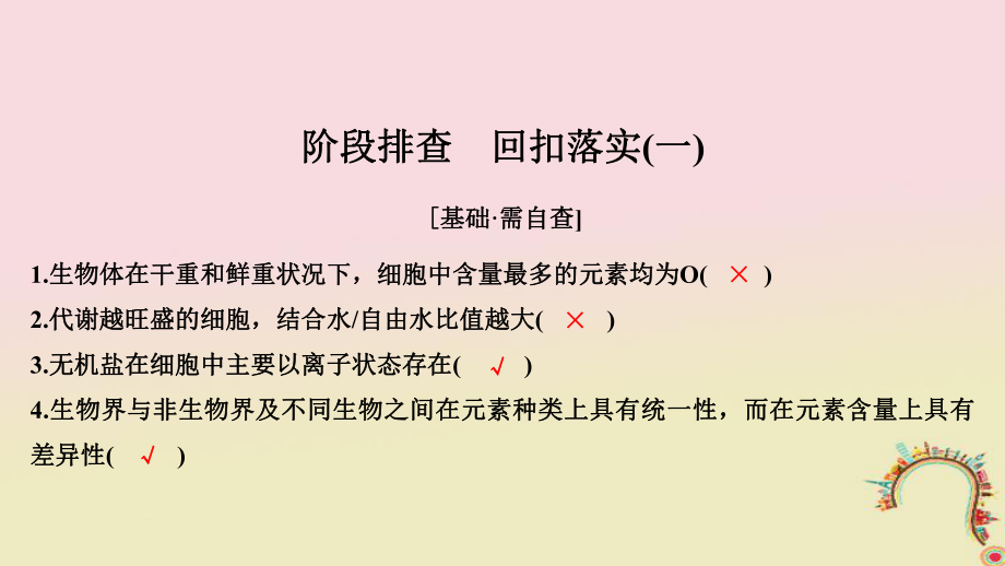 生物第一單元 有機體中的細(xì)胞 階段排查 回扣落實（一）創(chuàng)新備考 中圖版_第1頁