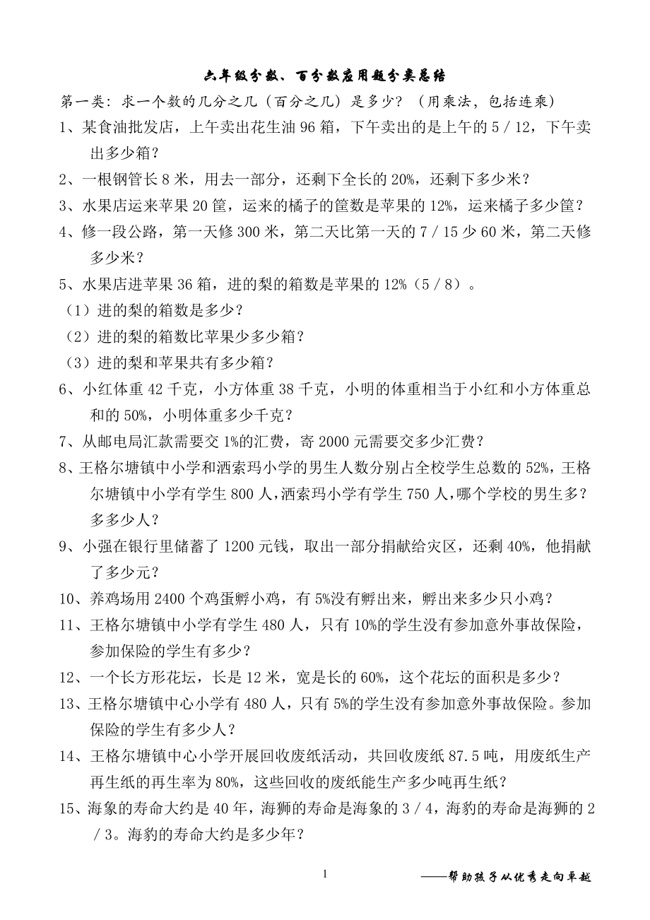 六年级上分数、百分数应用题分类总结.doc_第1页