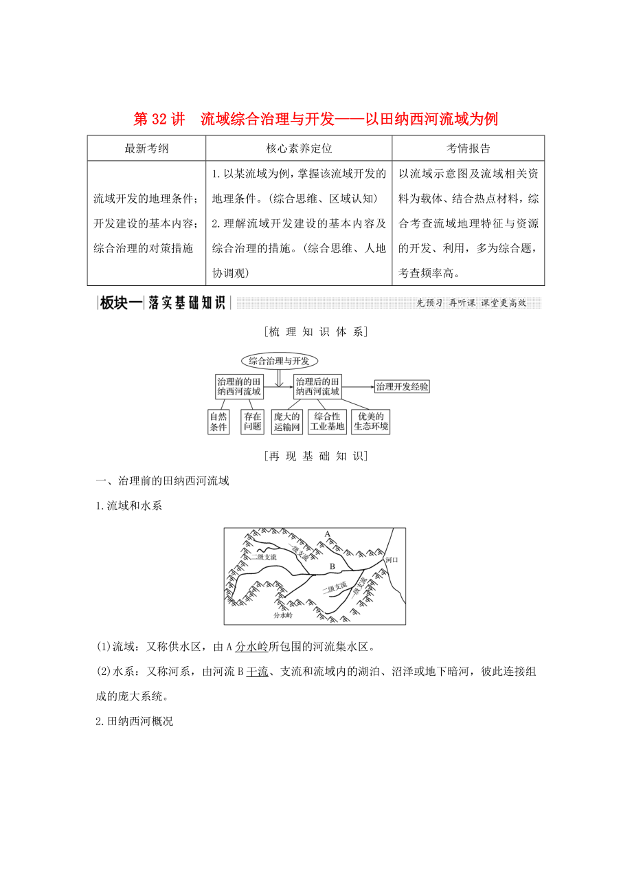 2020版高考地理一輪復(fù)習(xí)第32講流域綜合治理與開發(fā)——以田納西河流域為例教師用書（含解析）湘教版.docx_第1頁