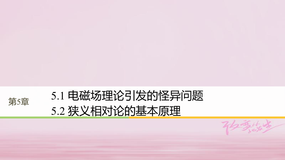 物理 第5章 新時(shí)空觀的確立 5.1 電磁場理論引發(fā)的怪異問題 5.2 狹義相對(duì)論的基本原理同步備課 滬科版選修3-4_第1頁