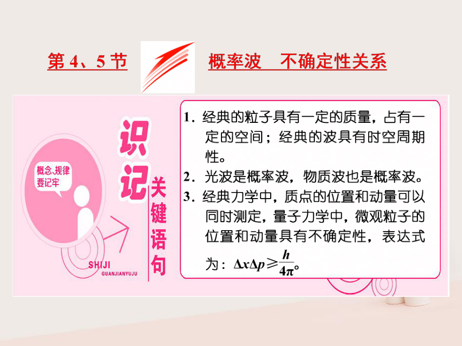 物理 第十七章 波粒二象性第4、5节 概率波 不确定性关系 新人教版选修3-5_第1页