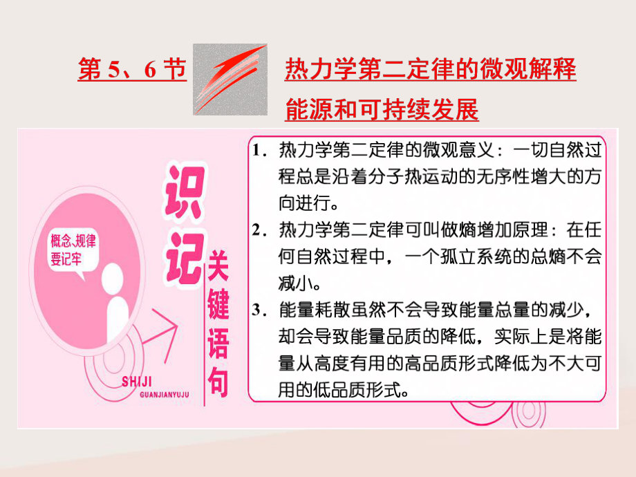 物理 第十章 熱力學定律 第5、6節(jié) 熱力學第二定律的微觀解釋 能源和可持續(xù)發(fā)展 新人教版選修3-3_第1頁