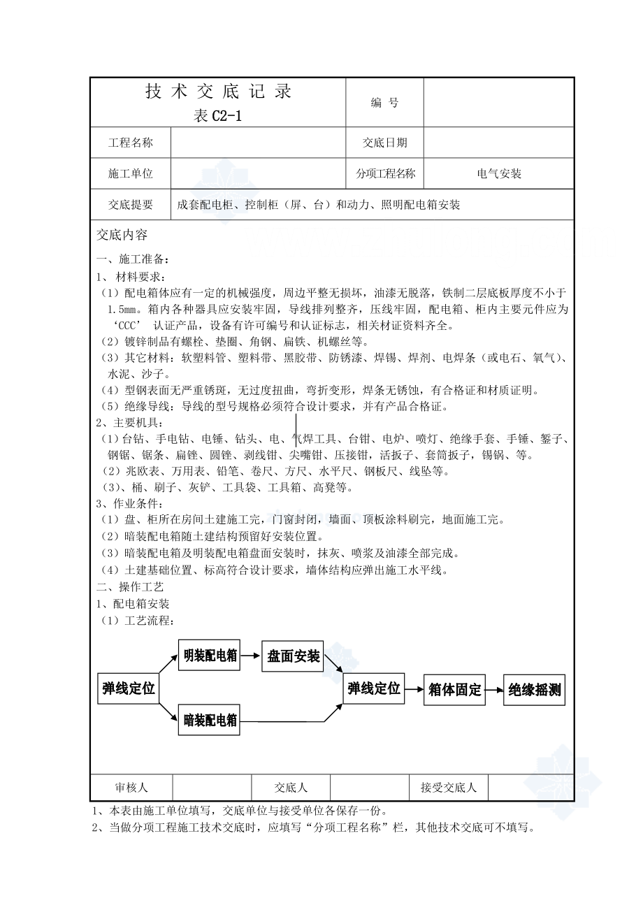 電氣安裝技術(shù)交底記錄.doc_第1頁