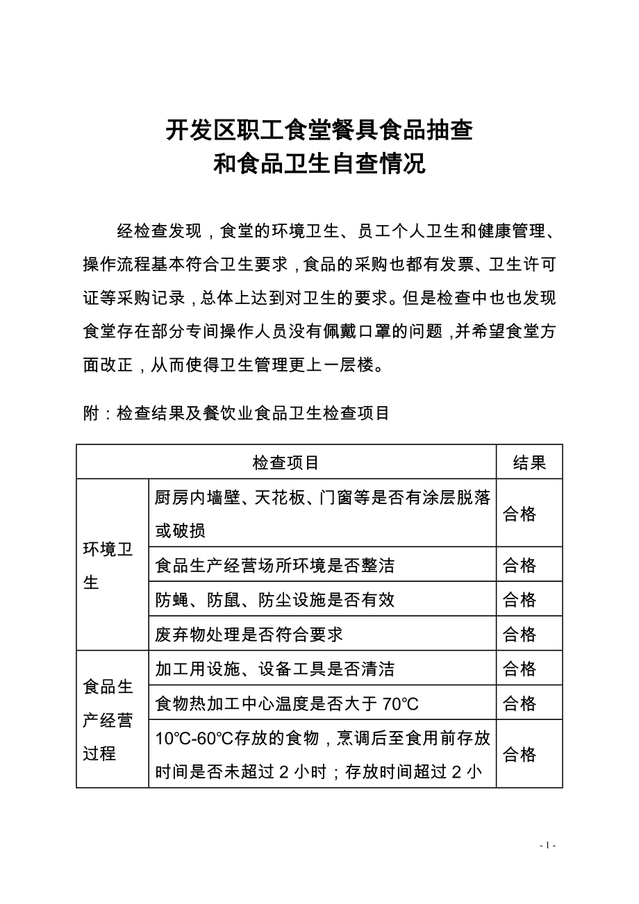 餐具食品抽查和食品衛(wèi)生自查情況.doc_第1頁