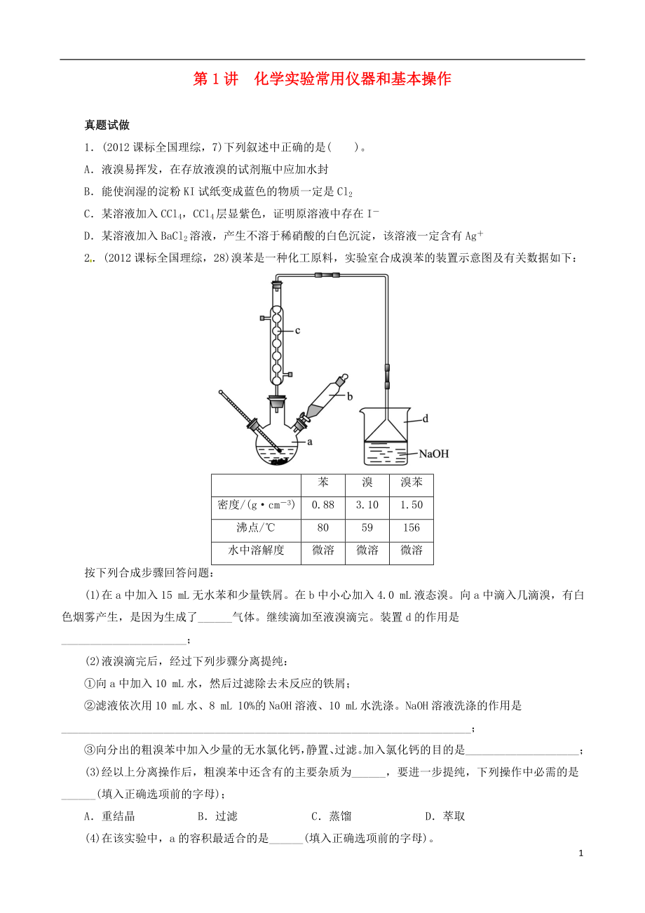 高考化學(xué) 考前熱點(diǎn)再?zèng)_刺 專題四第1講 化學(xué)實(shí)驗(yàn)常用儀器和基本操作 新人教版.doc_第1頁