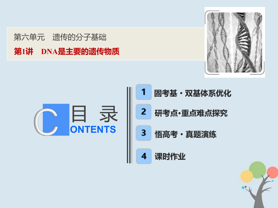 生物第六單元 遺傳的分子基礎(chǔ) 第1講 DNA是主要的遺傳物質(zhì) 新人教版_第1頁