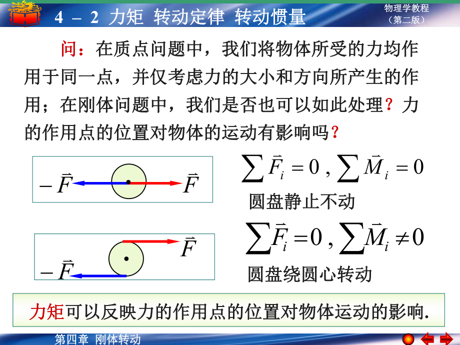 大學(xué)物理學(xué)教程（第二版）上冊(cè)：4-2 力矩 轉(zhuǎn)動(dòng)定律 轉(zhuǎn)動(dòng)慣量_第1頁(yè)