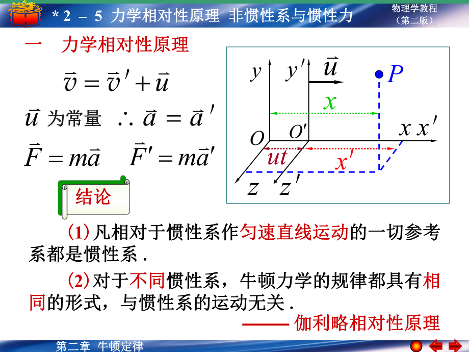 大學物理學教程（第二版）上冊：2-5 力學相對性原理 慣性系與非慣性系_第1頁