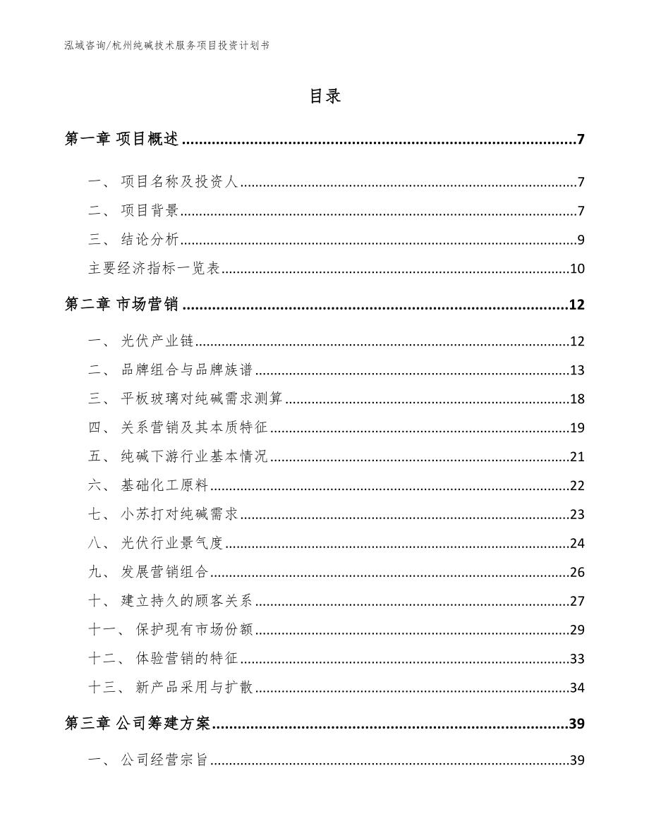 杭州纯碱技术服务项目投资计划书（范文）_第1页
