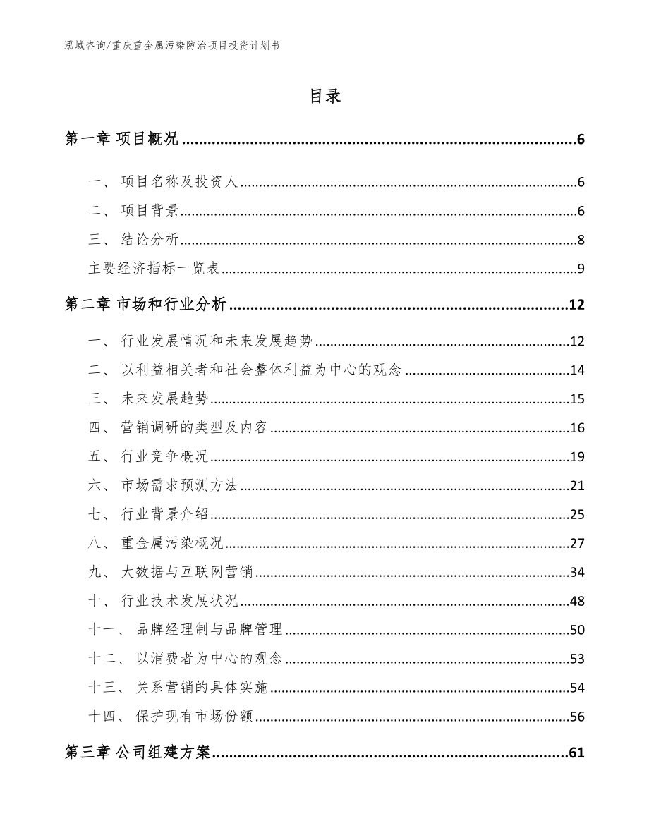 重庆重金属污染防治项目投资计划书_第1页