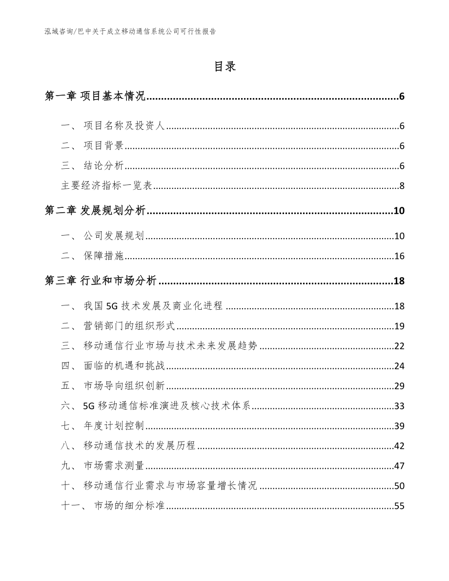 巴中关于成立移动通信系统公司可行性报告【模板范本】_第1页