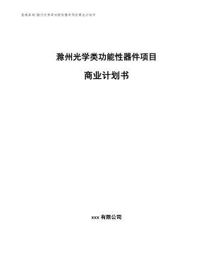 滁州光学类功能性器件项目商业计划书【模板】
