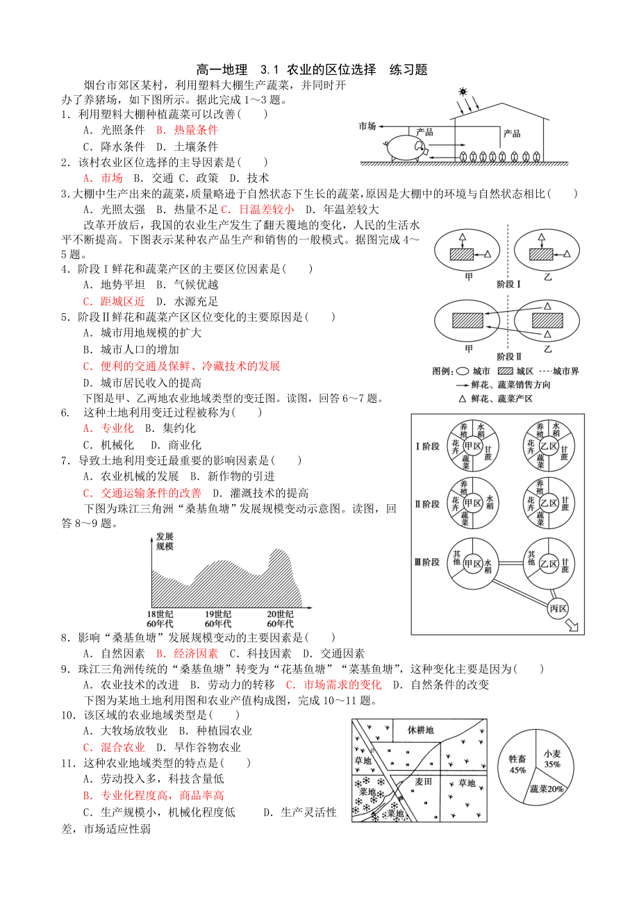 地理必修23.1 農(nóng)業(yè)區(qū)位選擇 練習(xí)題_第1頁