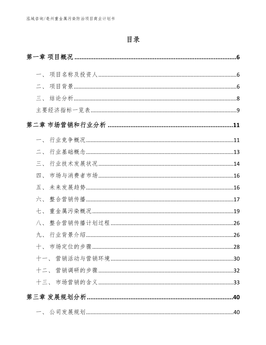 亳州重金属污染防治项目商业计划书（模板范文）_第1页