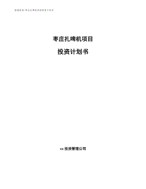 枣庄扎啤机项目投资计划书