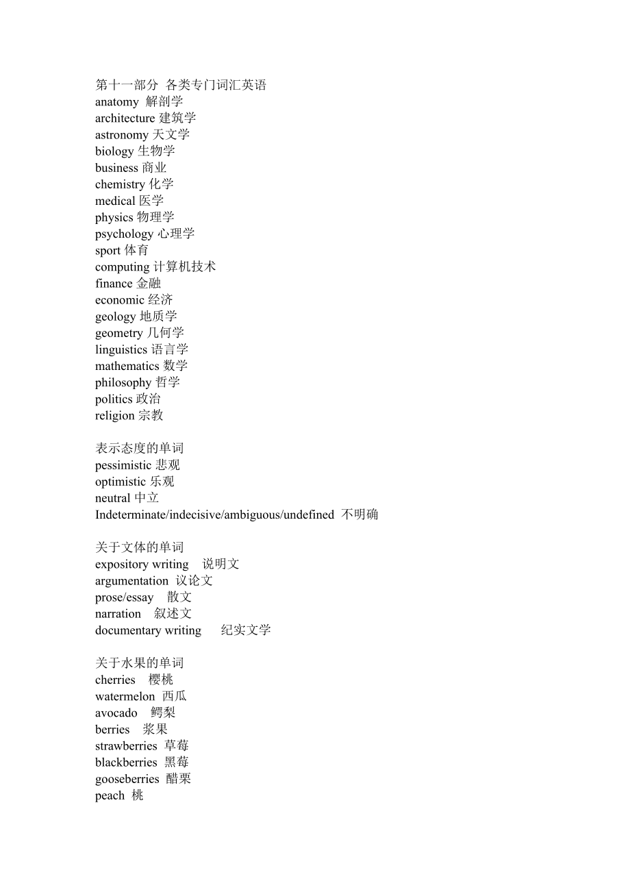 第十一部分 各類專門詞匯英語_第1頁