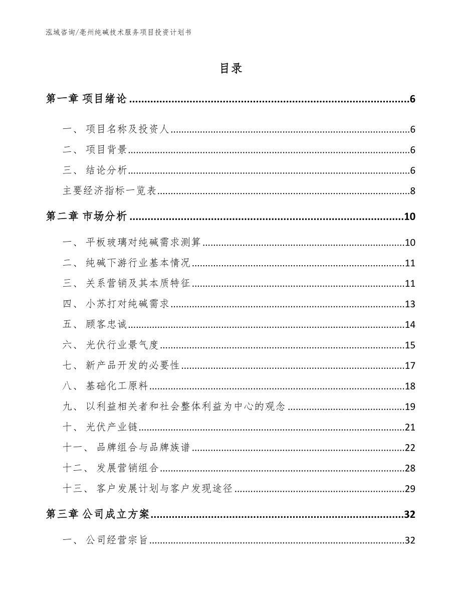 亳州纯碱技术服务项目投资计划书【模板范文】_第1页