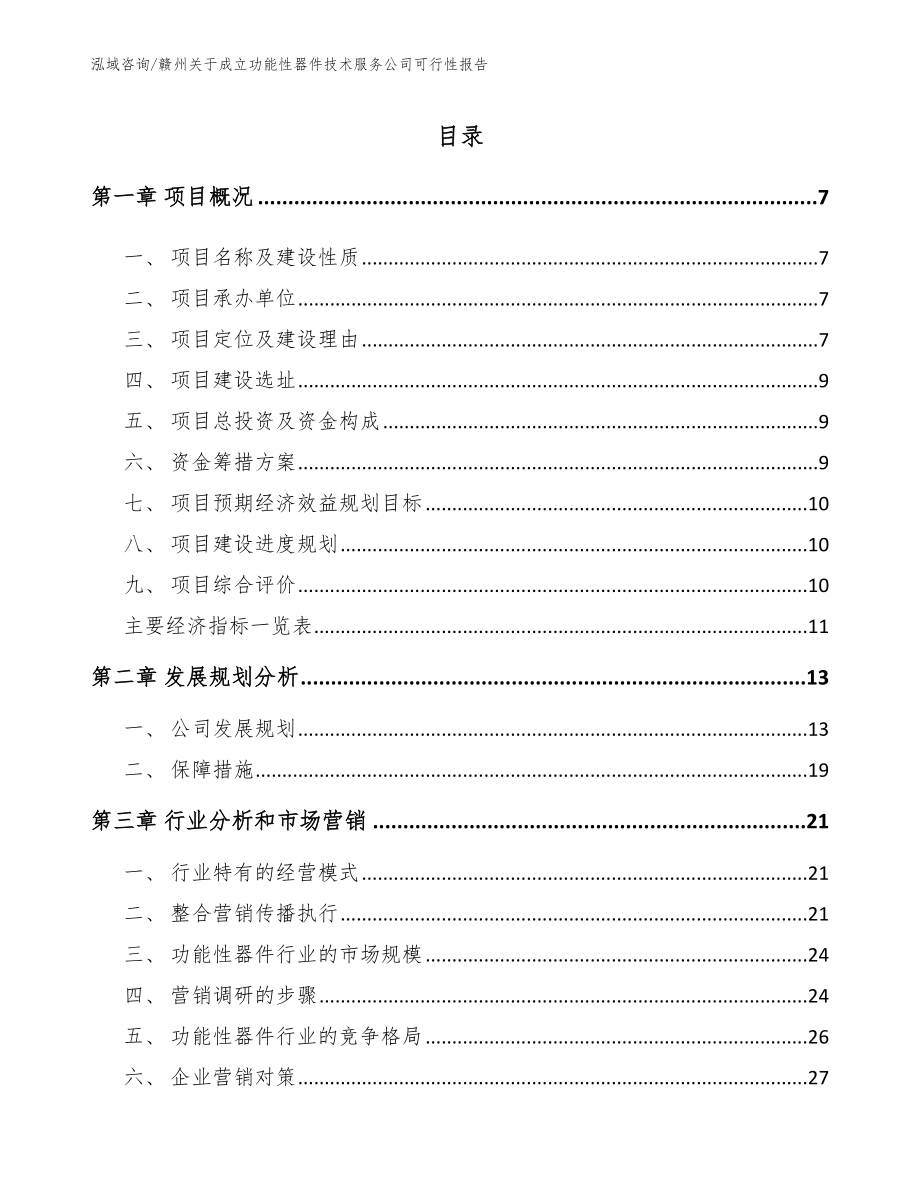 赣州关于成立功能性器件技术服务公司可行性报告（范文模板）_第1页