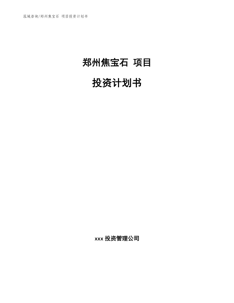 郑州焦宝石 项目投资计划书_第1页