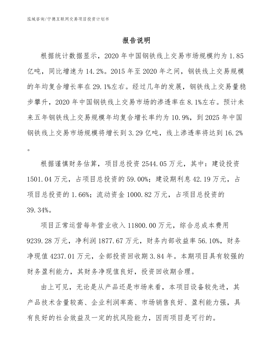 宁德互联网交易项目投资计划书（范文）_第1页