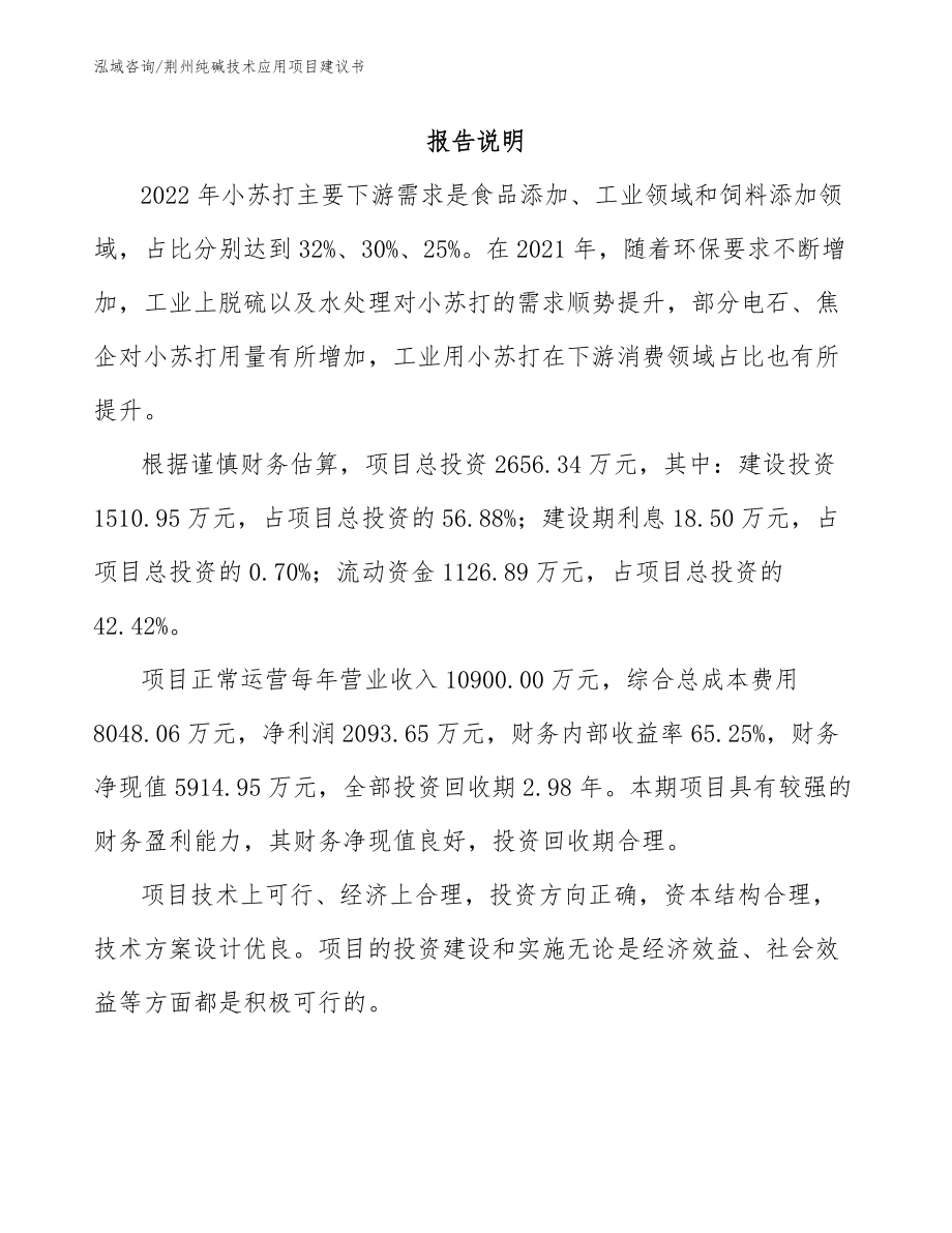 荆州纯碱技术应用项目建议书范文_第1页