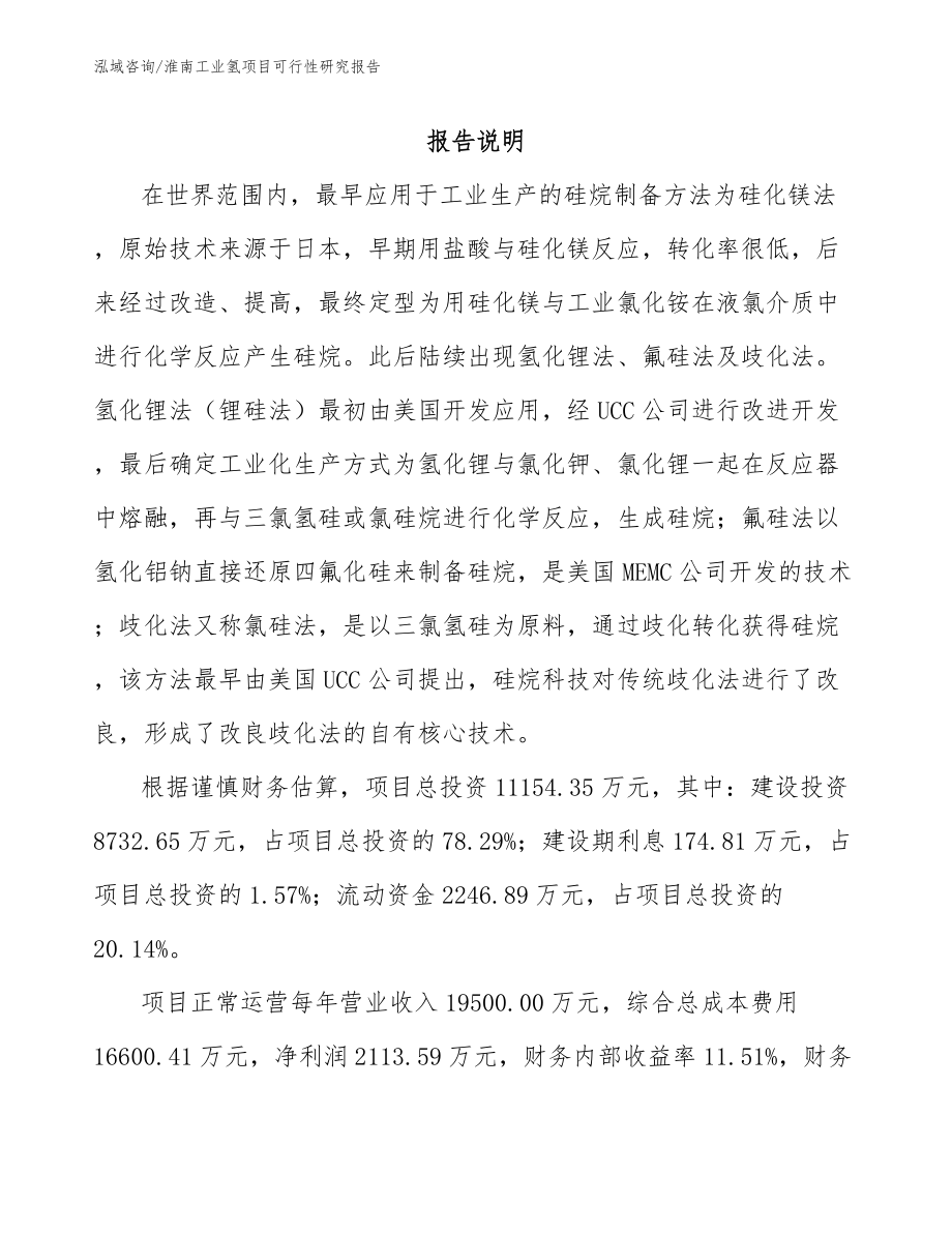 淮南工业氢项目可行性研究报告（范文模板）_第1页