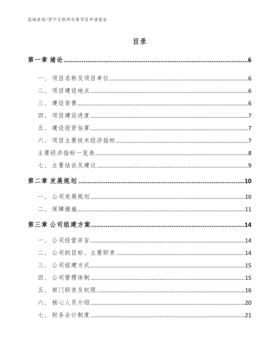 西宁互联网交易项目申请报告（范文模板）_第1页