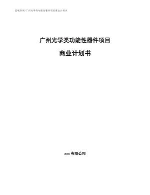 广州光学类功能性器件项目商业计划书【参考范文】