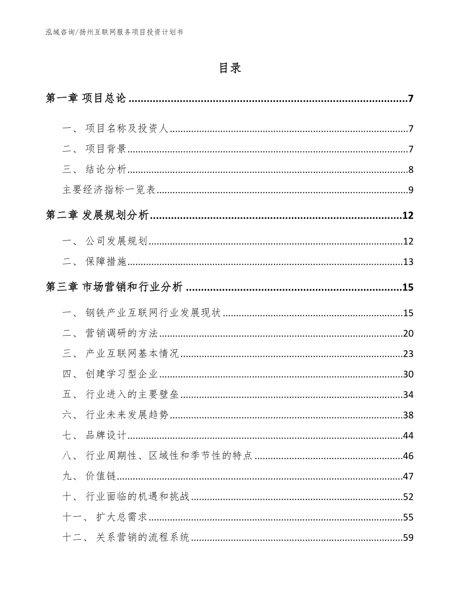 扬州互联网服务项目投资计划书【范文】_第1页