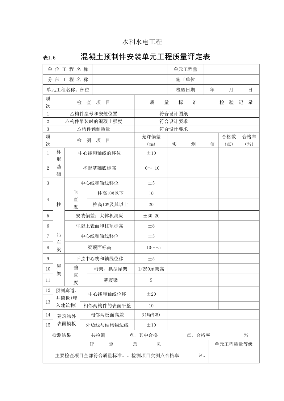 砼预制件,坝体接缝处理,等质量评定表_第1页