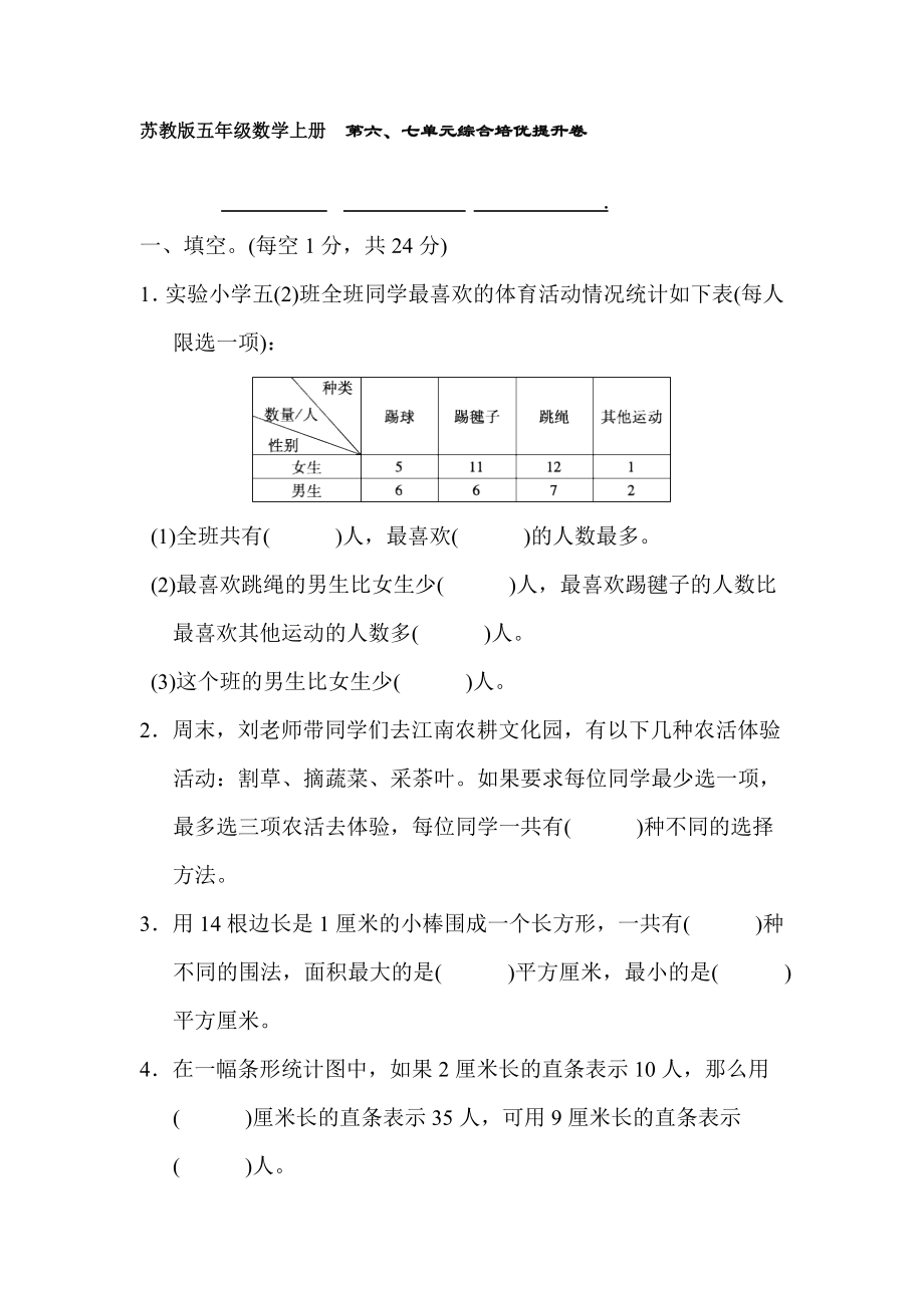 蘇教版五年級(jí)數(shù)學(xué)上冊(cè) 名校優(yōu)選精練 第六、七單元綜合培優(yōu)提升卷【含答案】_第1頁(yè)