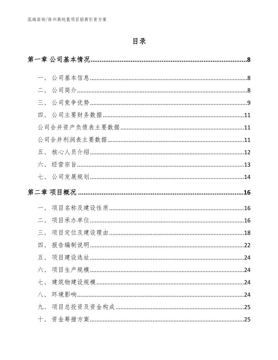 徐州高纯氢项目招商引资方案范文参考_第1页