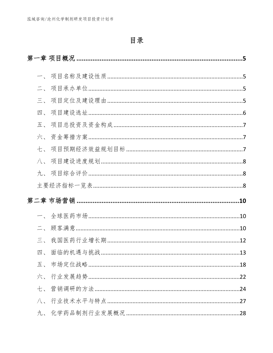 沧州化学制剂研发项目投资计划书（模板参考）_第1页