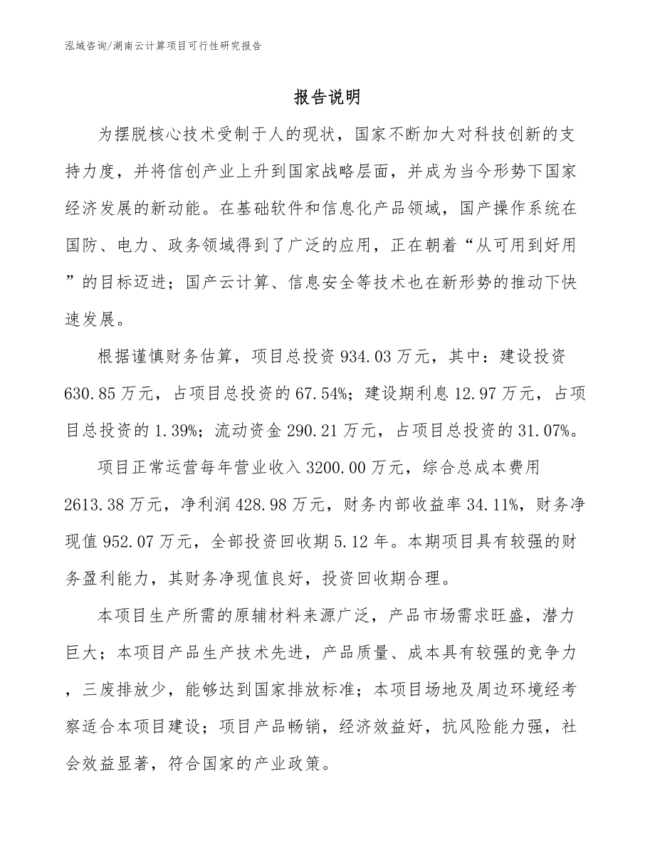 湖南云计算项目可行性研究报告_第1页
