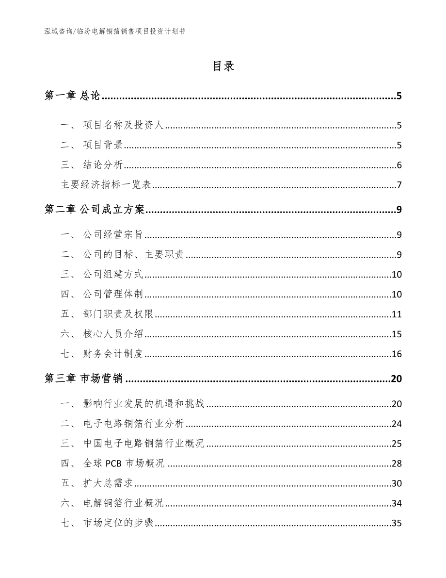 临汾电解铜箔销售项目投资计划书_第1页