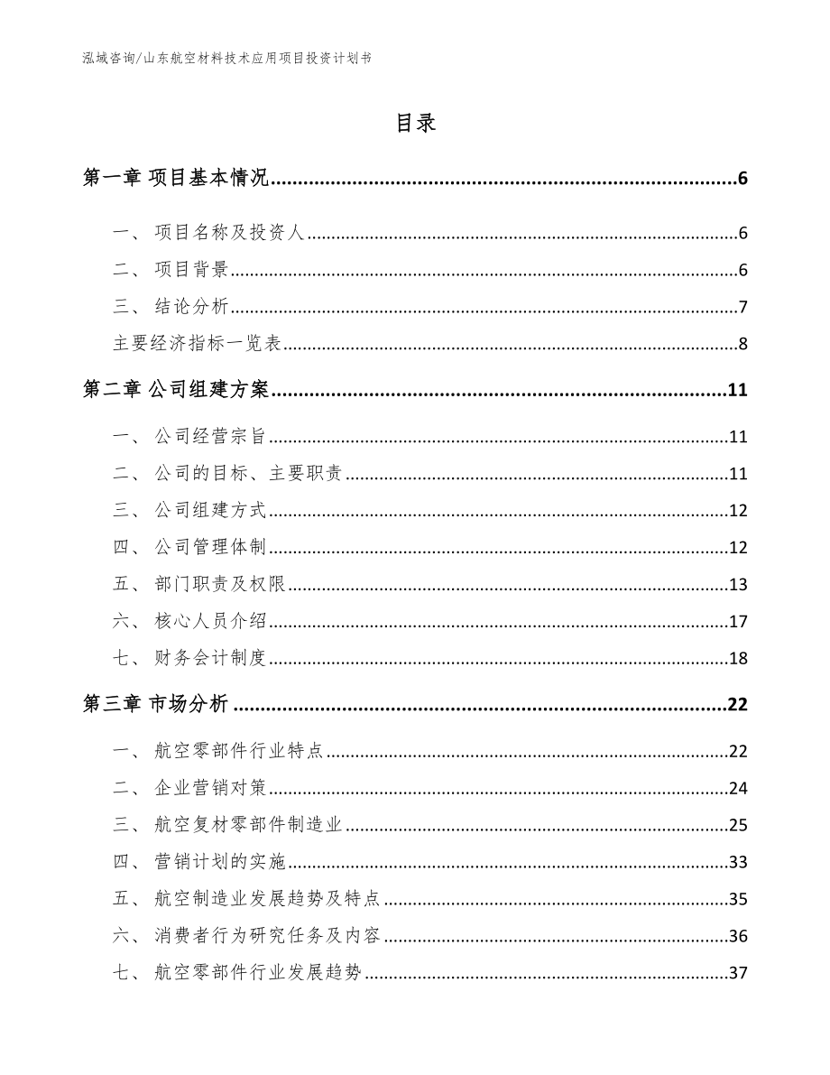 山东航空材料技术应用项目投资计划书模板范文_第1页