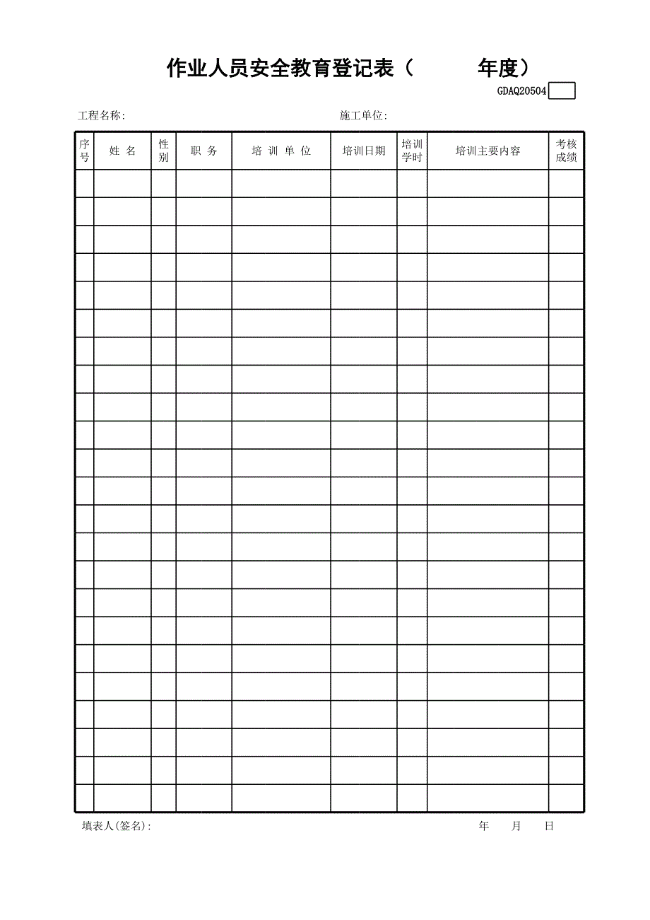 作業(yè)人員安全教育登記表GDAQ20504_第1頁(yè)