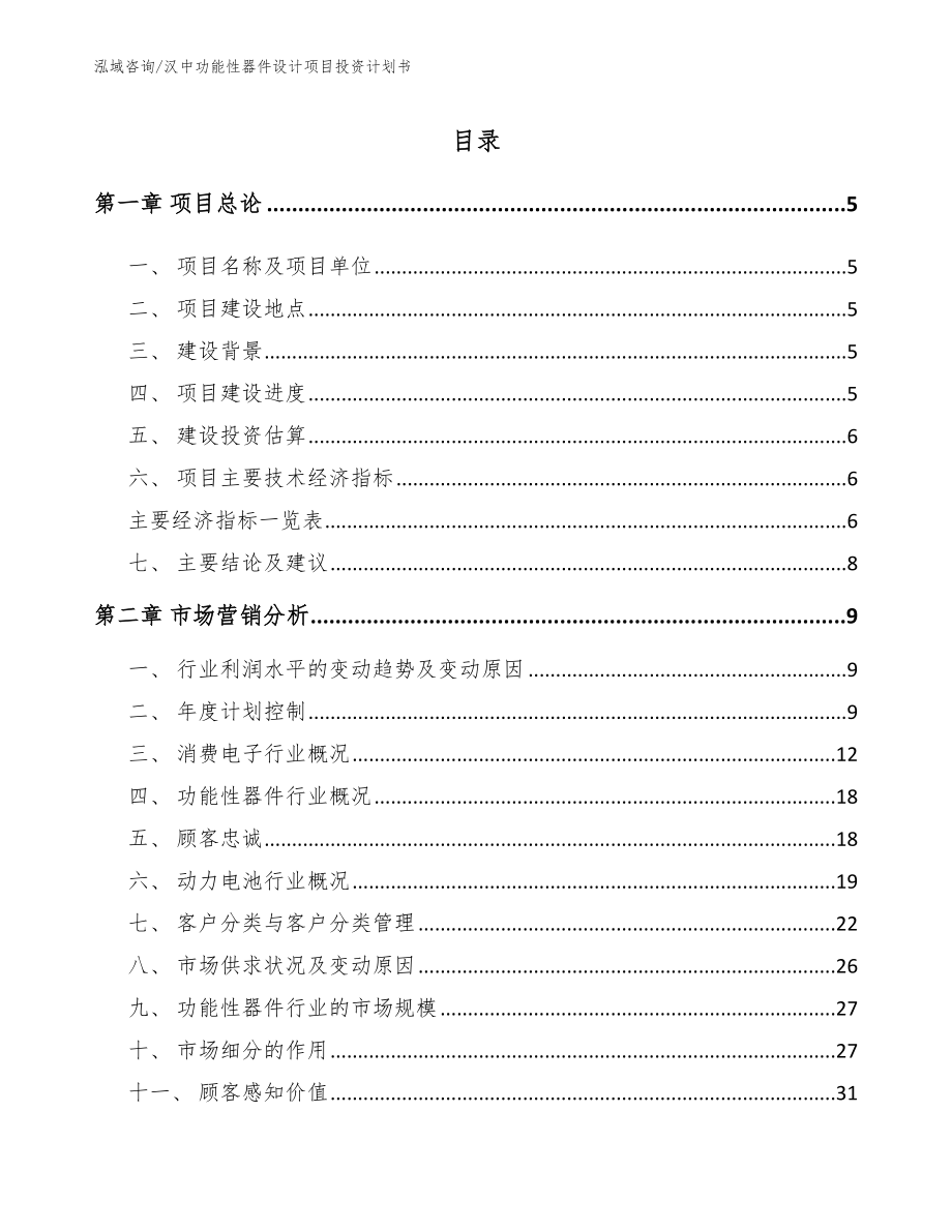 汉中功能性器件设计项目投资计划书_第1页