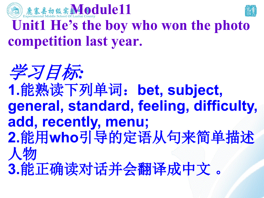 外研版英语九年级上册 Module 11 Unit 1课件_002_第1页