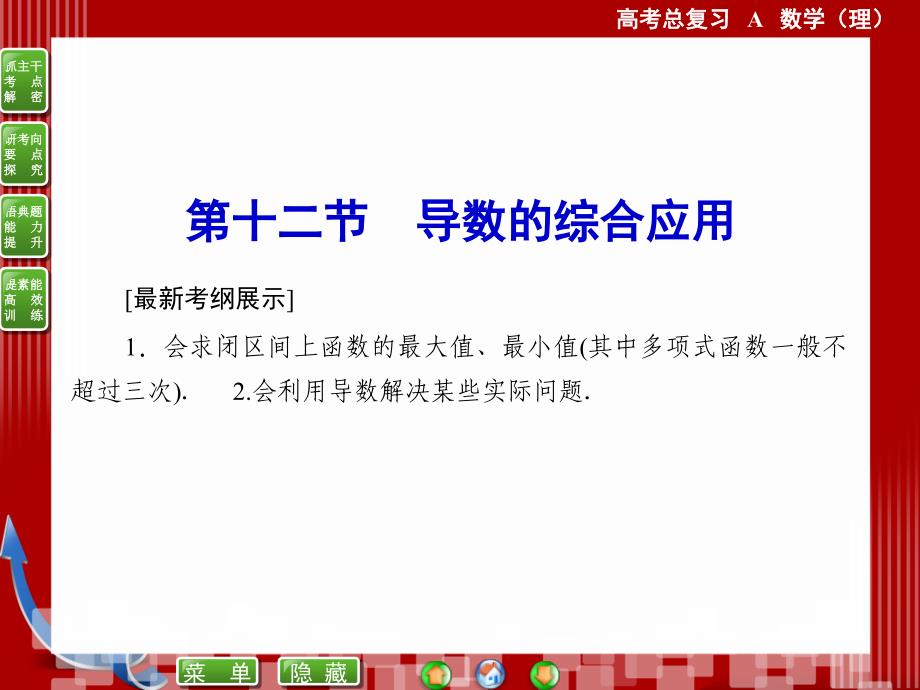 2015届高考数学(理科)一轮总复习课件：2-12导数的综合应用(人教A版)_第1页