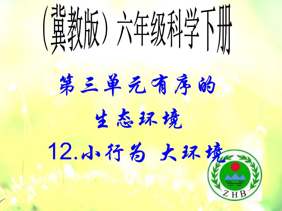 冀教版小学六年级下册科学《小行为大环境PPT课件》_第1页