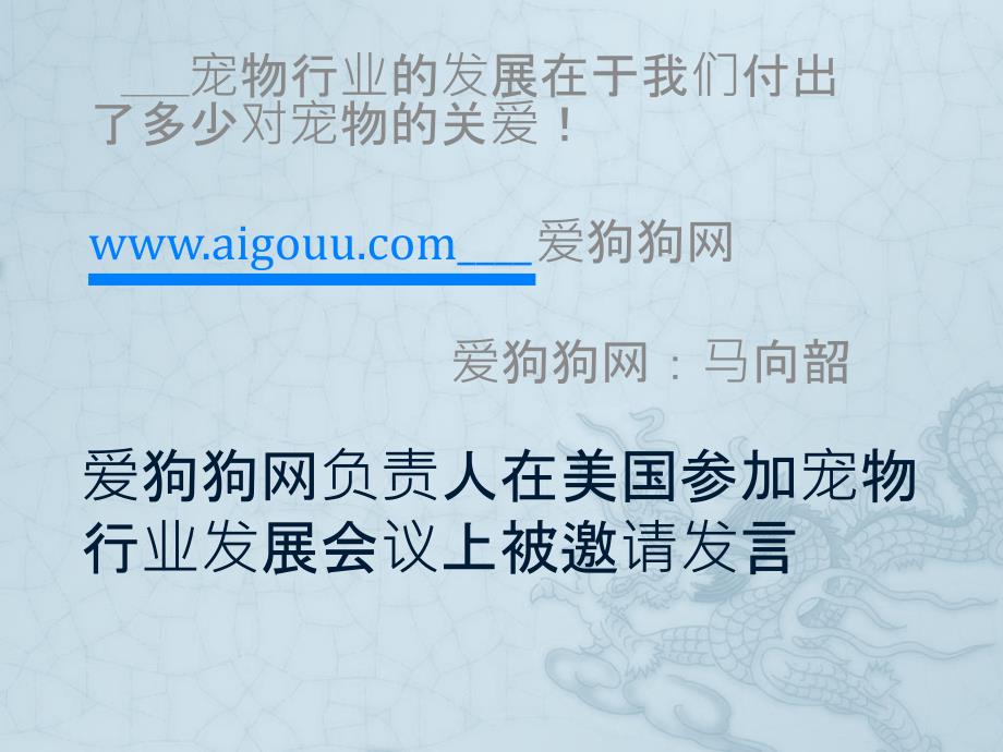 愛狗狗網(wǎng)負(fù)責(zé)人在美國參加寵物行業(yè)發(fā)展研討會 以上的發(fā)言_第1頁