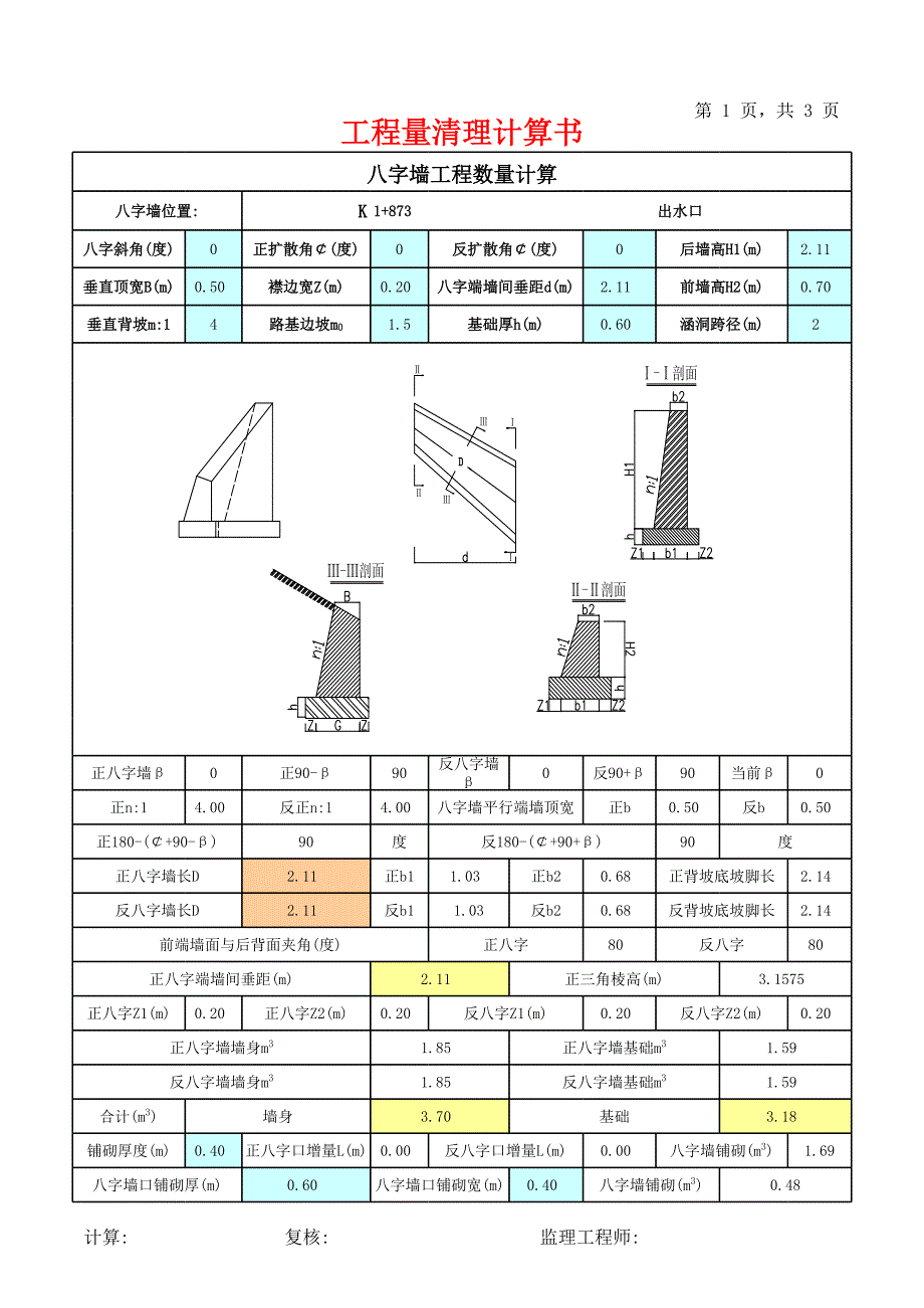 八字墻工程量計(jì)算_第1頁(yè)