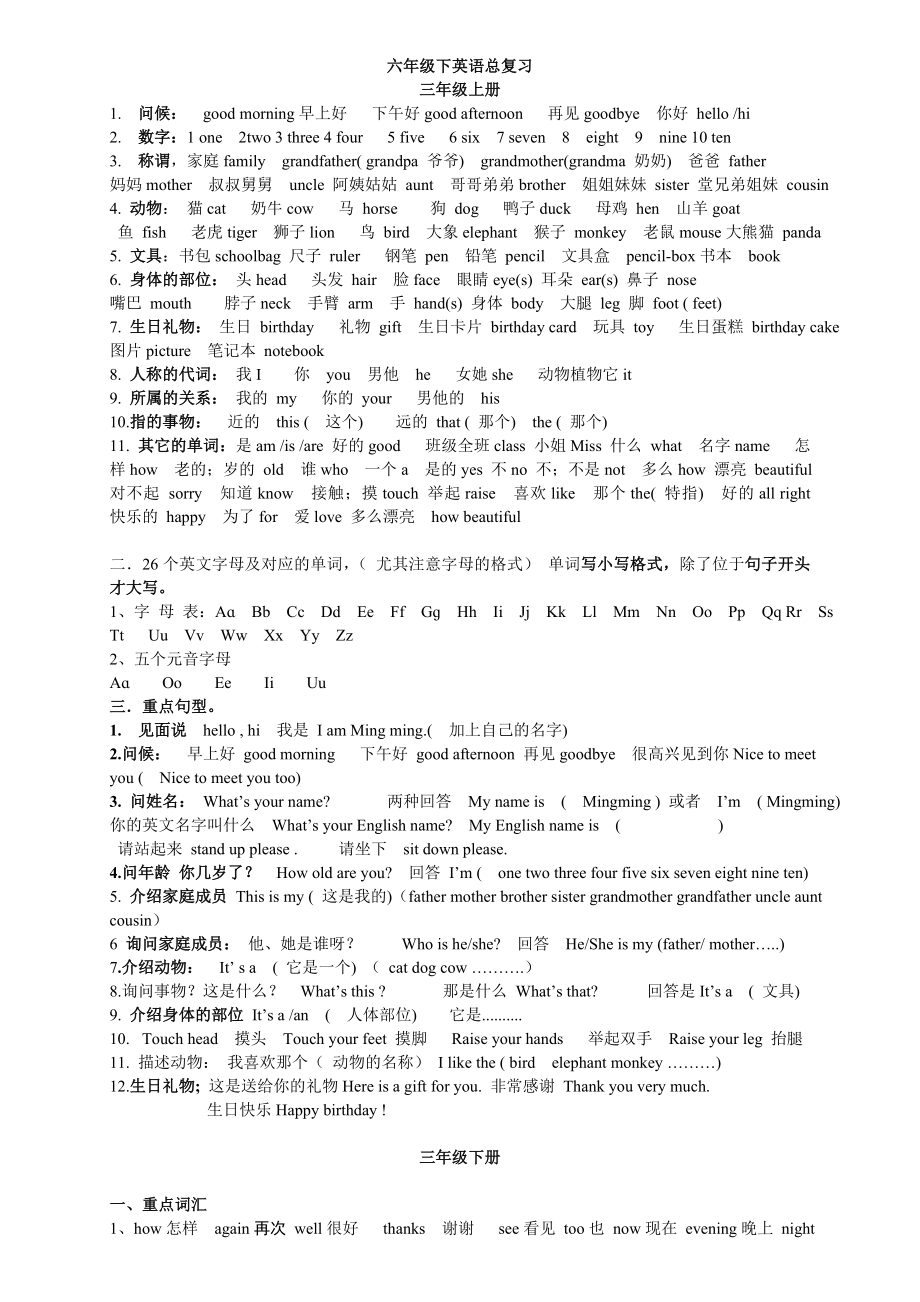 湘少版英語六年級下總復(fù)習(xí)資料.doc_第1頁