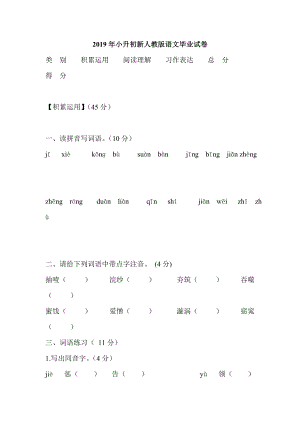 2019年小升初新人教版語(yǔ)文畢業(yè)試卷