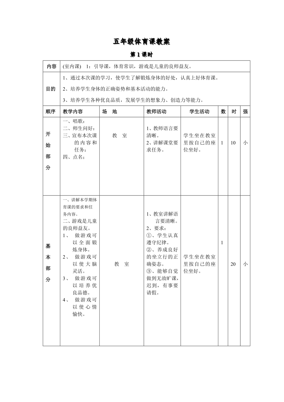 小学五年级下册体育教案全册.doc_第1页