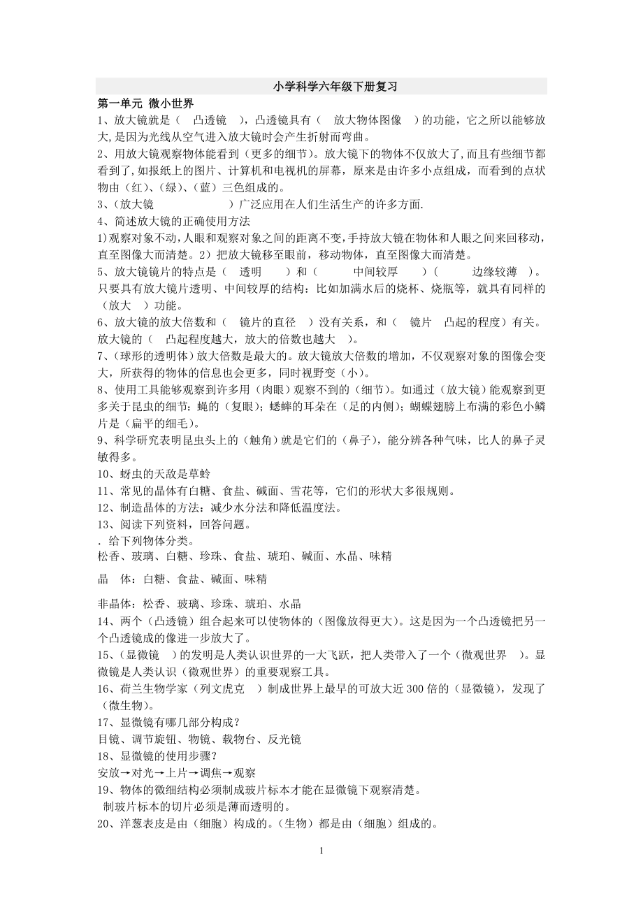 人教版六年级下册科学复习资料.doc_第1页