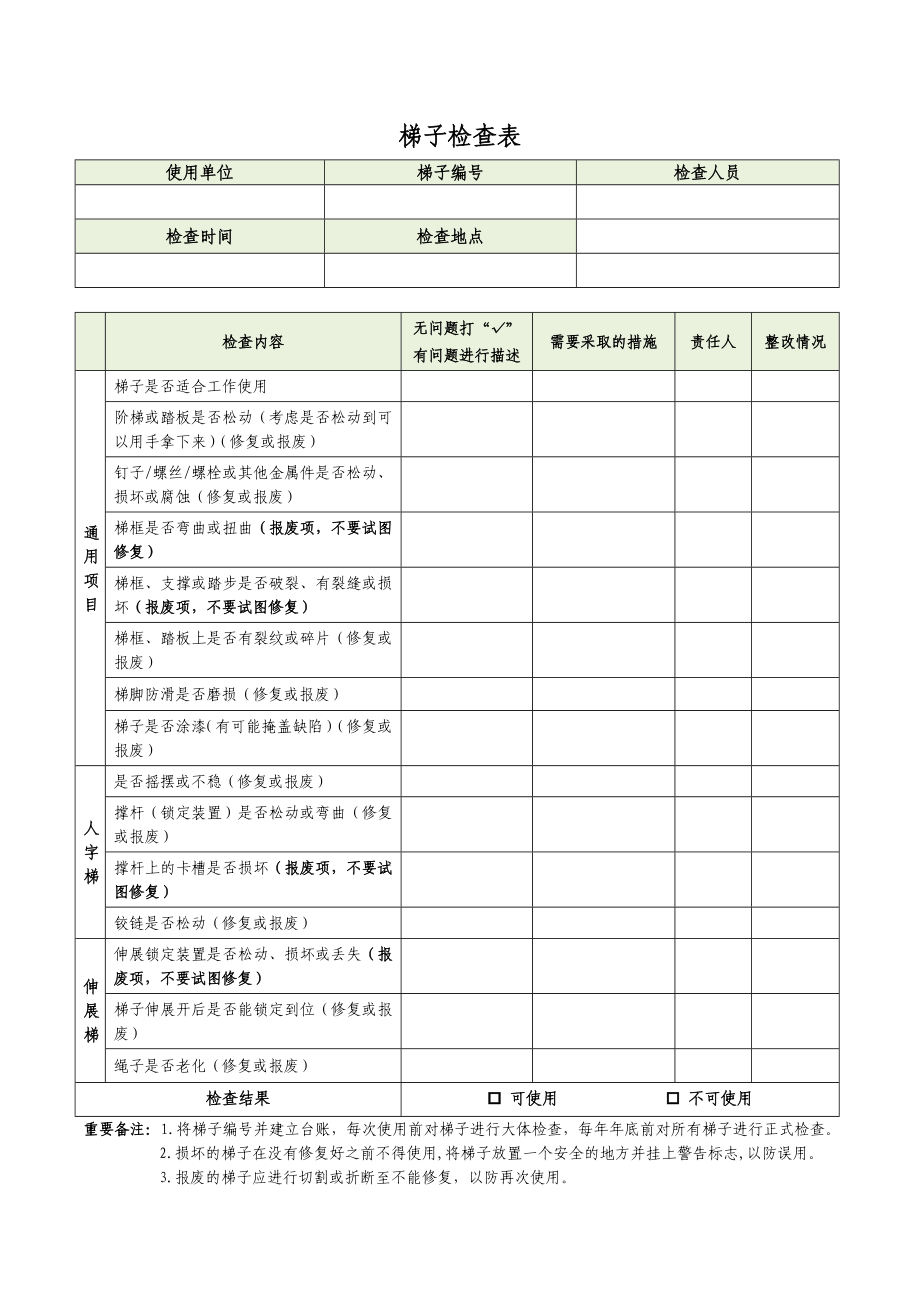 《梯子检查表》word版.doc_第1页