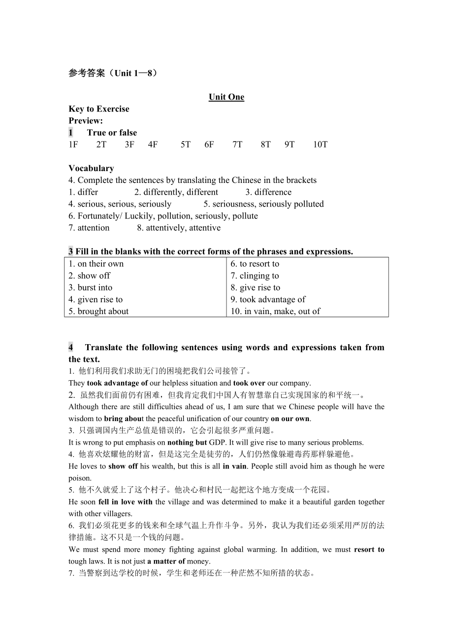 現(xiàn)代大學(xué)英語精讀第二版第二冊課后練習(xí)答案.doc_第1頁